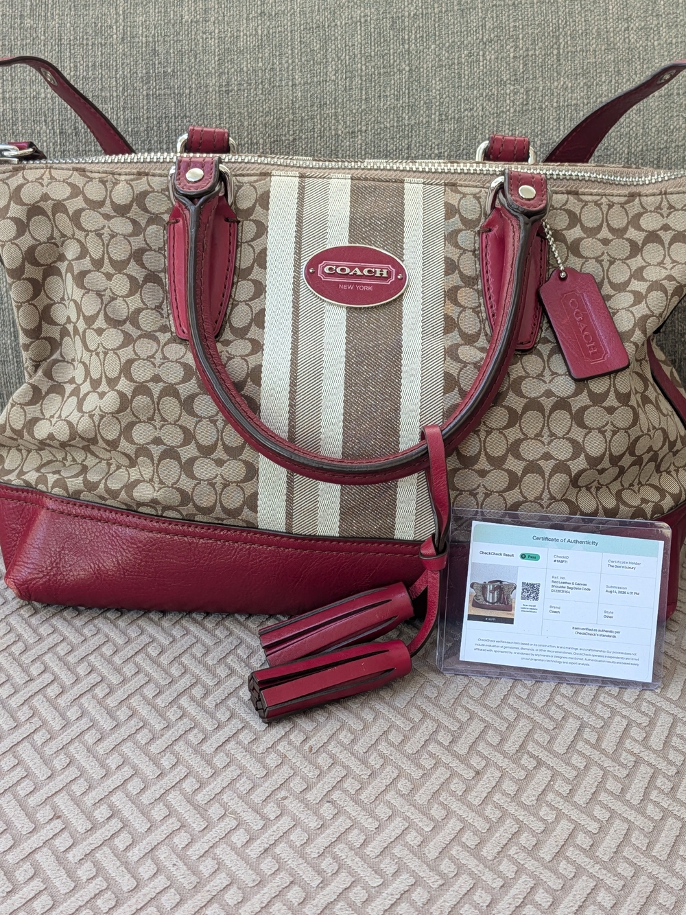 Coach Legacy Signature Stripe Molly Satchel w COA EUC - Picture 10 of 11